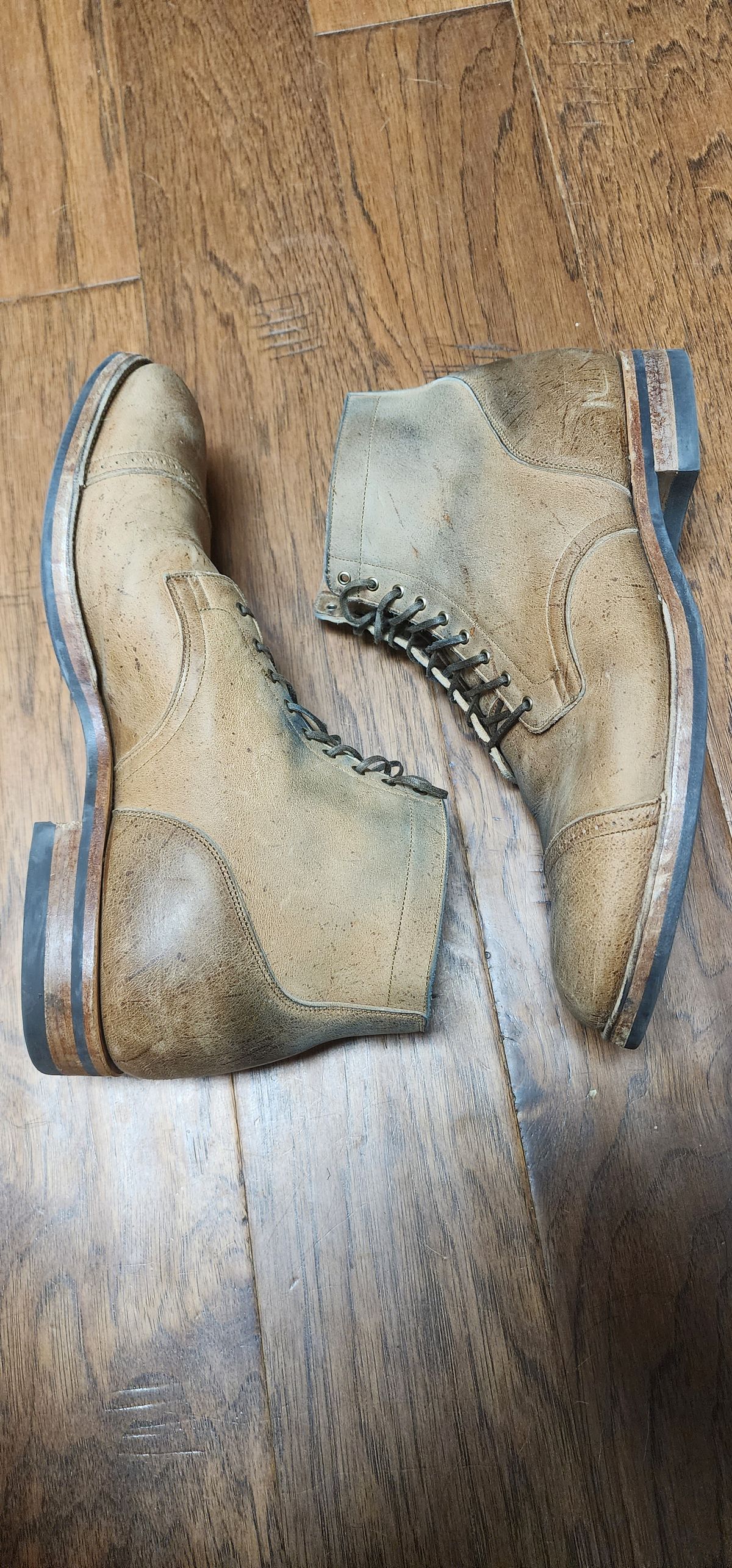 Photo by TrillDan on December 5, 2022 of the Viberg Service Boot BCT in C.F. Stead Camel Hair Waxed Kudu.
