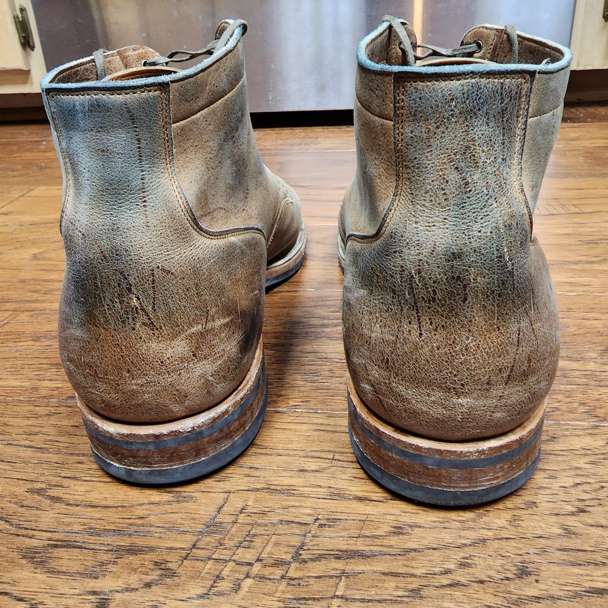 Photo by TrillDan on January 5, 2023 of the Viberg Service Boot BCT in C.F. Stead Camel Hair Waxed Kudu.