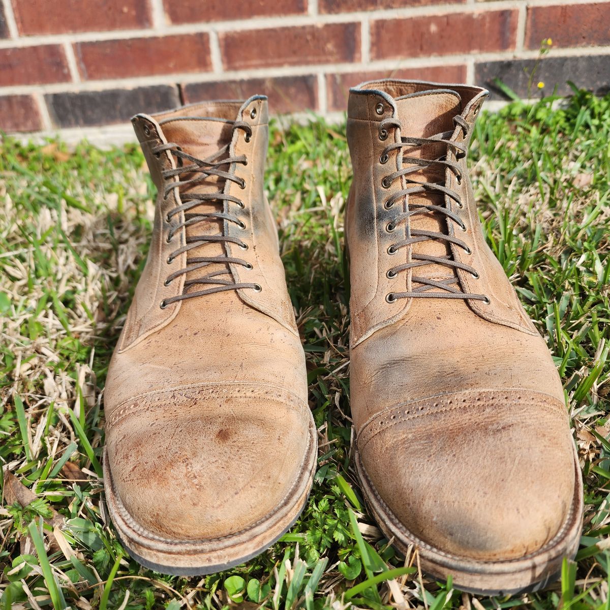 Photo by TrillDan on February 5, 2023 of the Viberg Service Boot BCT in C.F. Stead Camel Hair Waxed Kudu.