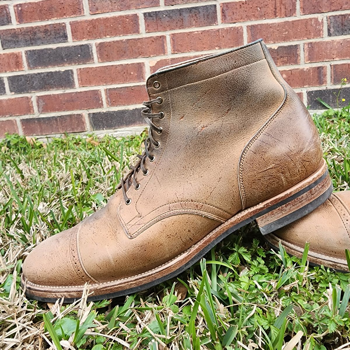 Photo by TrillDan on February 5, 2023 of the Viberg Service Boot BCT in C.F. Stead Camel Hair Waxed Kudu.