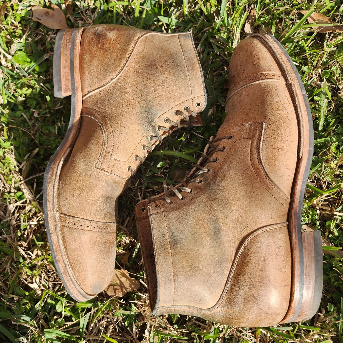 Photo by TrillDan on February 5, 2023 of the Viberg Service Boot BCT in C.F. Stead Camel Hair Waxed Kudu.