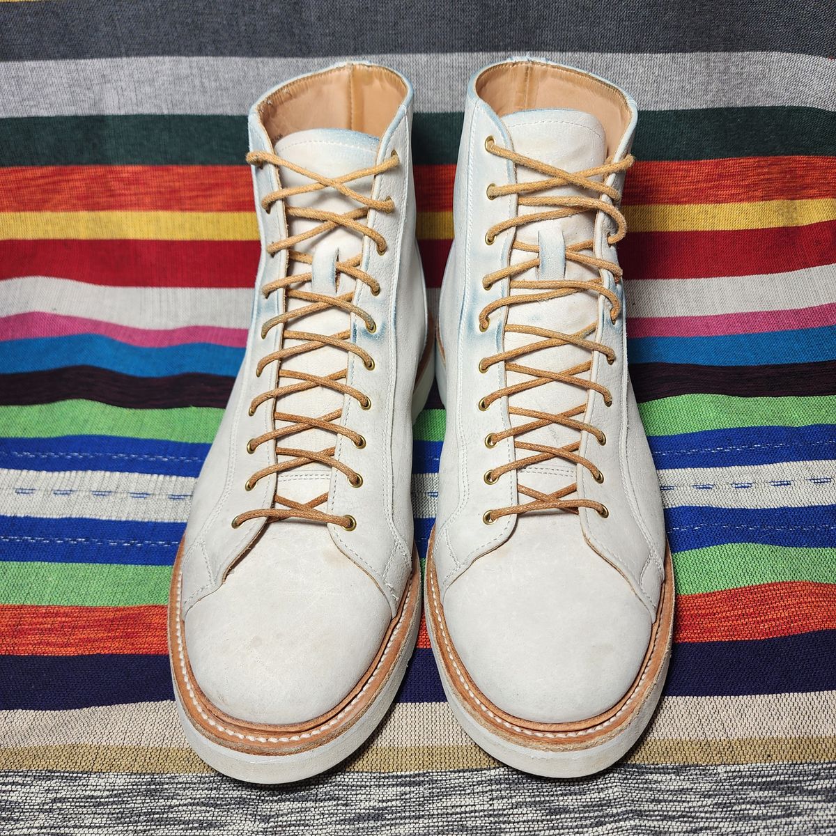 Photo by TrillDan on February 5, 2024 of the Tricker's x Division Road Super Monkey Boot in C.F. Stead Bone Nubuck Kudu.