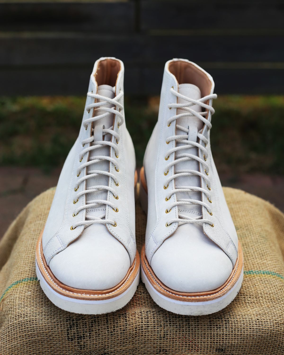 Photo by TrillDan on October 5, 2023 of the Tricker's x Division Road Super Monkey Boot in C.F. Stead Bone Nubuck Kudu.