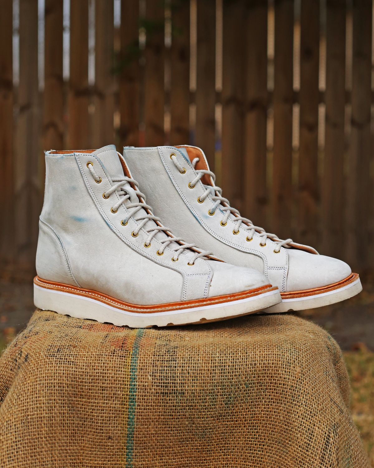Photo by TrillDan on November 6, 2023 of the Tricker's x Division Road Super Monkey Boot in C.F. Stead Bone Nubuck Kudu.
