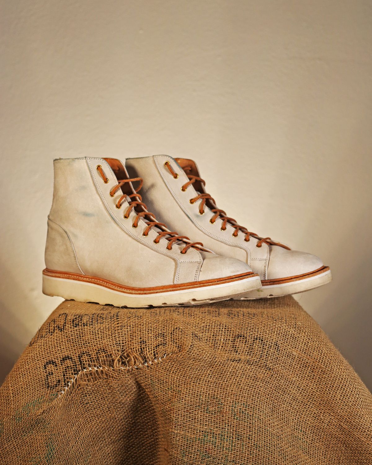 Photo by TrillDan on December 5, 2023 of the Tricker's x Division Road Super Monkey Boot in C.F. Stead Bone Nubuck Kudu.