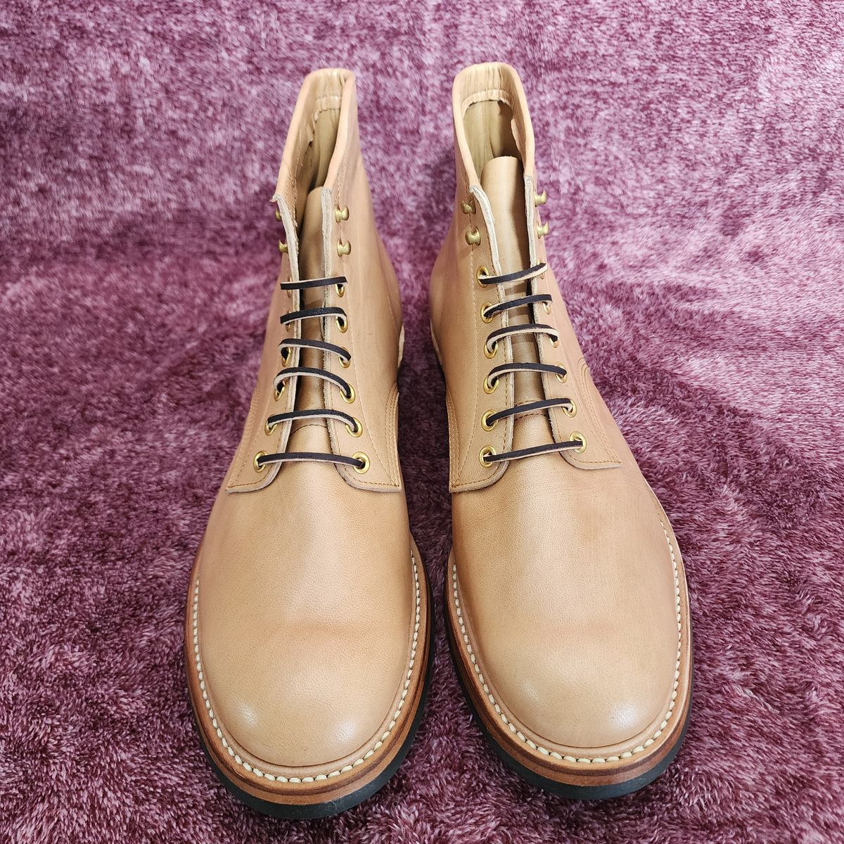 Photo by TrillDan on October 4, 2024 of the Y'2 Leather Work Boot in Y'2 kakishibu horsehide leather.