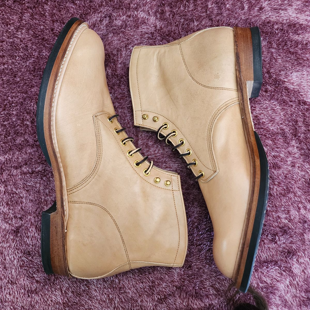 Photo by TrillDan on October 4, 2024 of the Y'2 Leather Work Boot in Y'2 kakishibu horsehide leather.