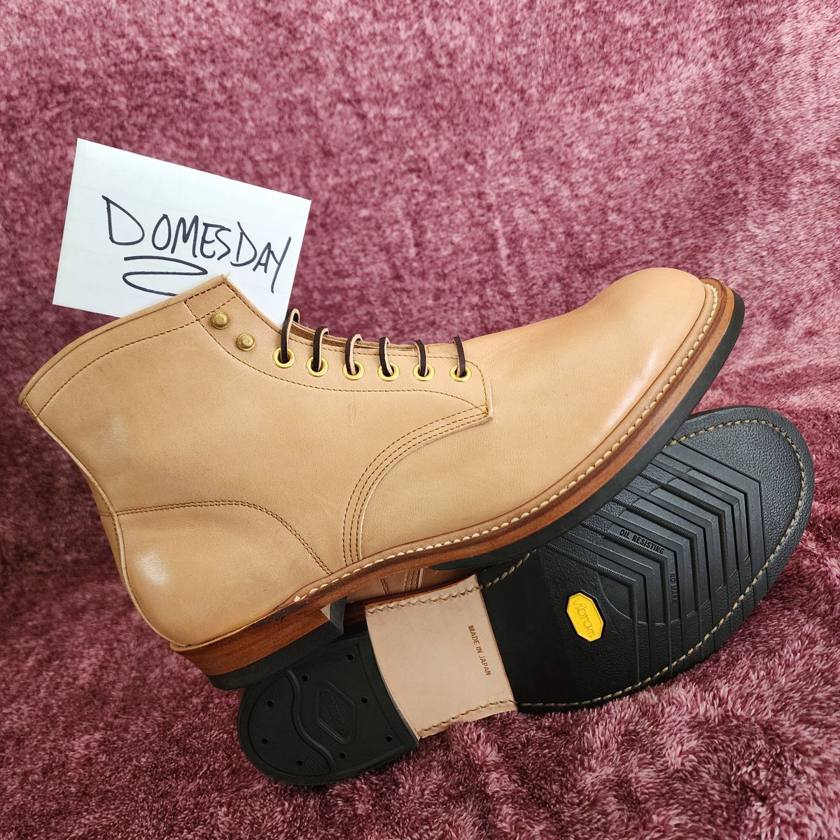 Photo by TrillDan on October 4, 2024 of the Y'2 Leather Work Boot in Y'2 kakishibu horsehide leather.