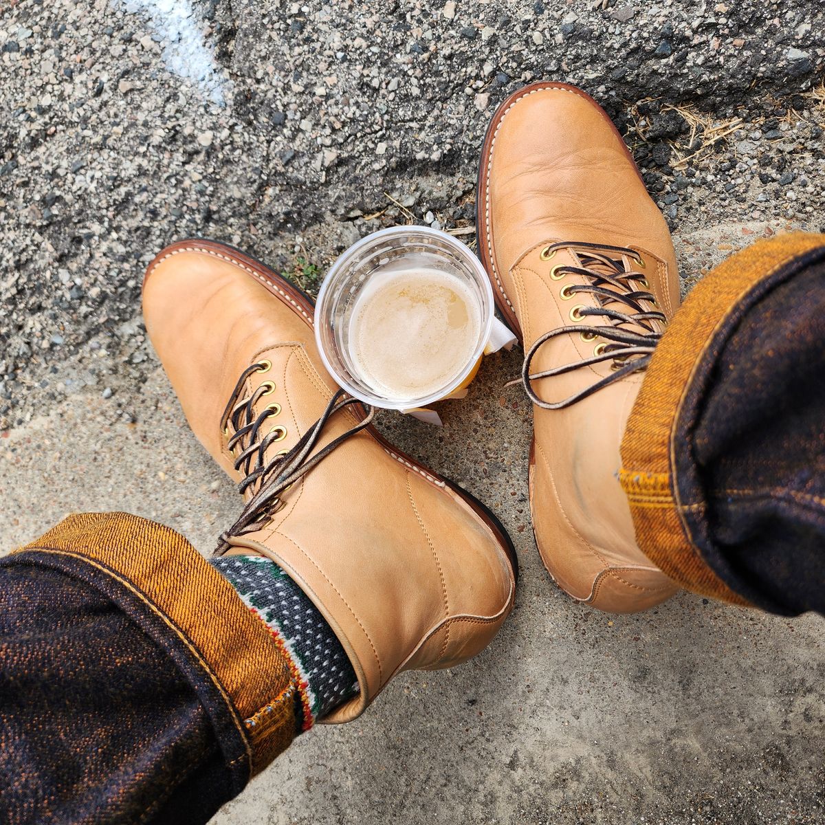 Photo by TrillDan on November 6, 2024 of the Y'2 Leather Work Boot in Y'2 kakishibu horsehide leather.