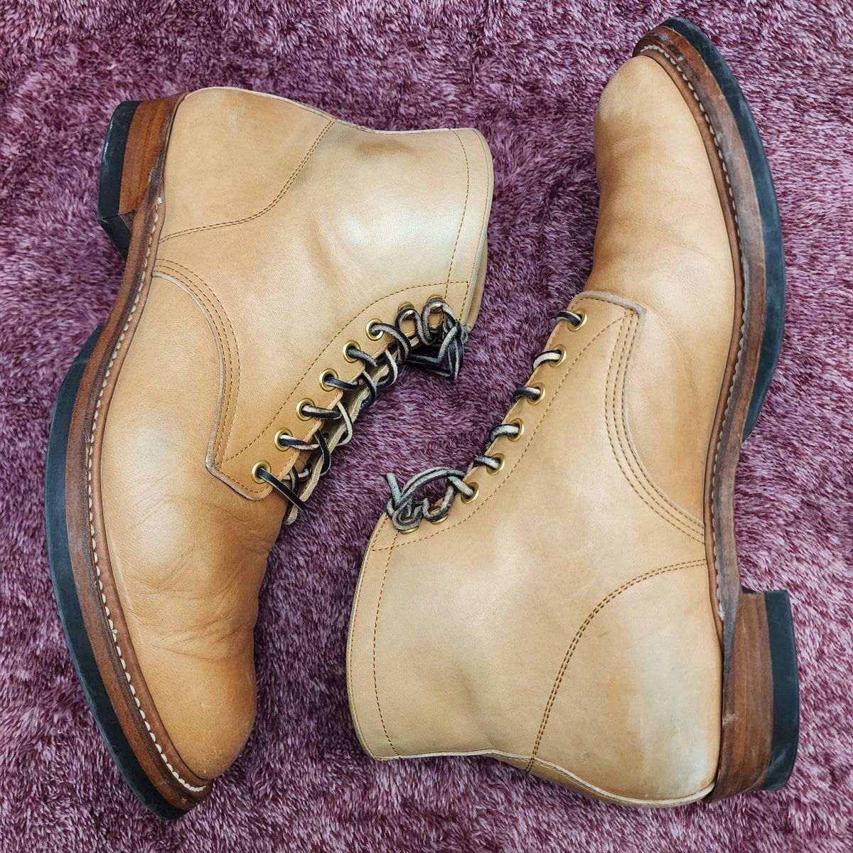 Photo by TrillDan on November 6, 2024 of the Y'2 Leather Work Boot in Y'2 kakishibu horsehide leather.