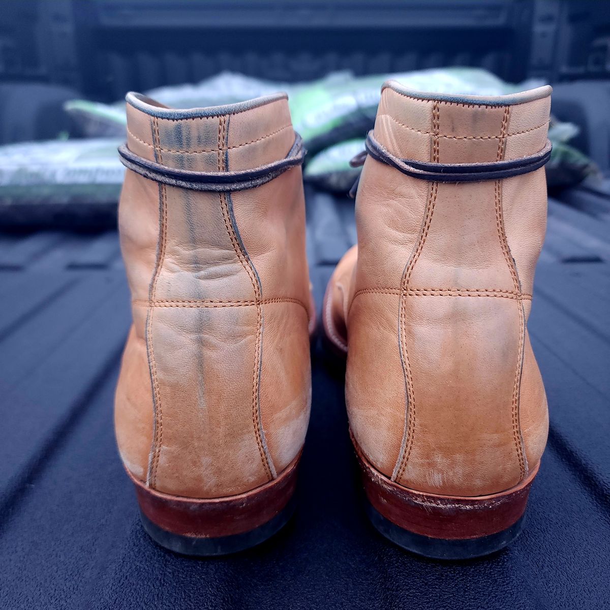 Photo by TrillDan on December 6, 2024 of the Y'2 Leather Work Boot in Y'2 kakishibu horsehide leather.