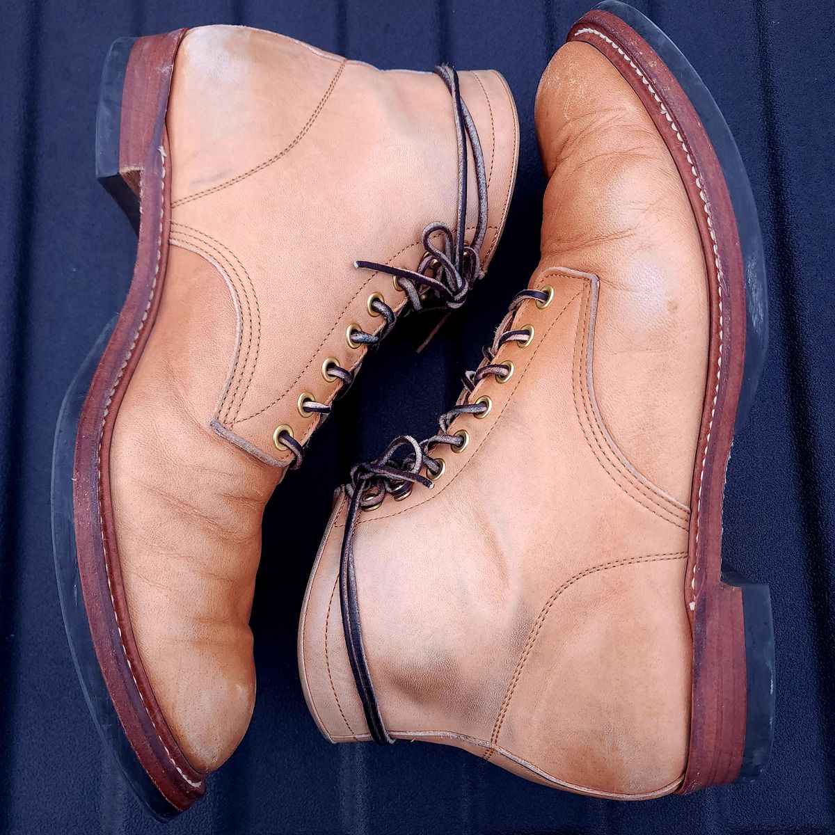 Photo by TrillDan on December 6, 2024 of the Y'2 Leather Work Boot in Y'2 kakishibu horsehide leather.