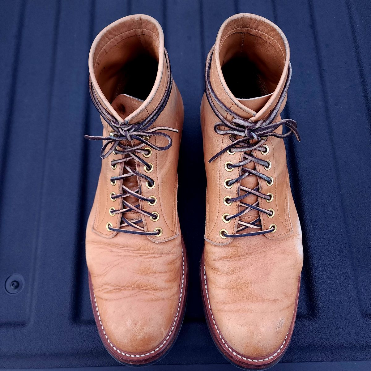 Photo by TrillDan on December 6, 2024 of the Y'2 Leather Work Boot in Y'2 kakishibu horsehide leather.