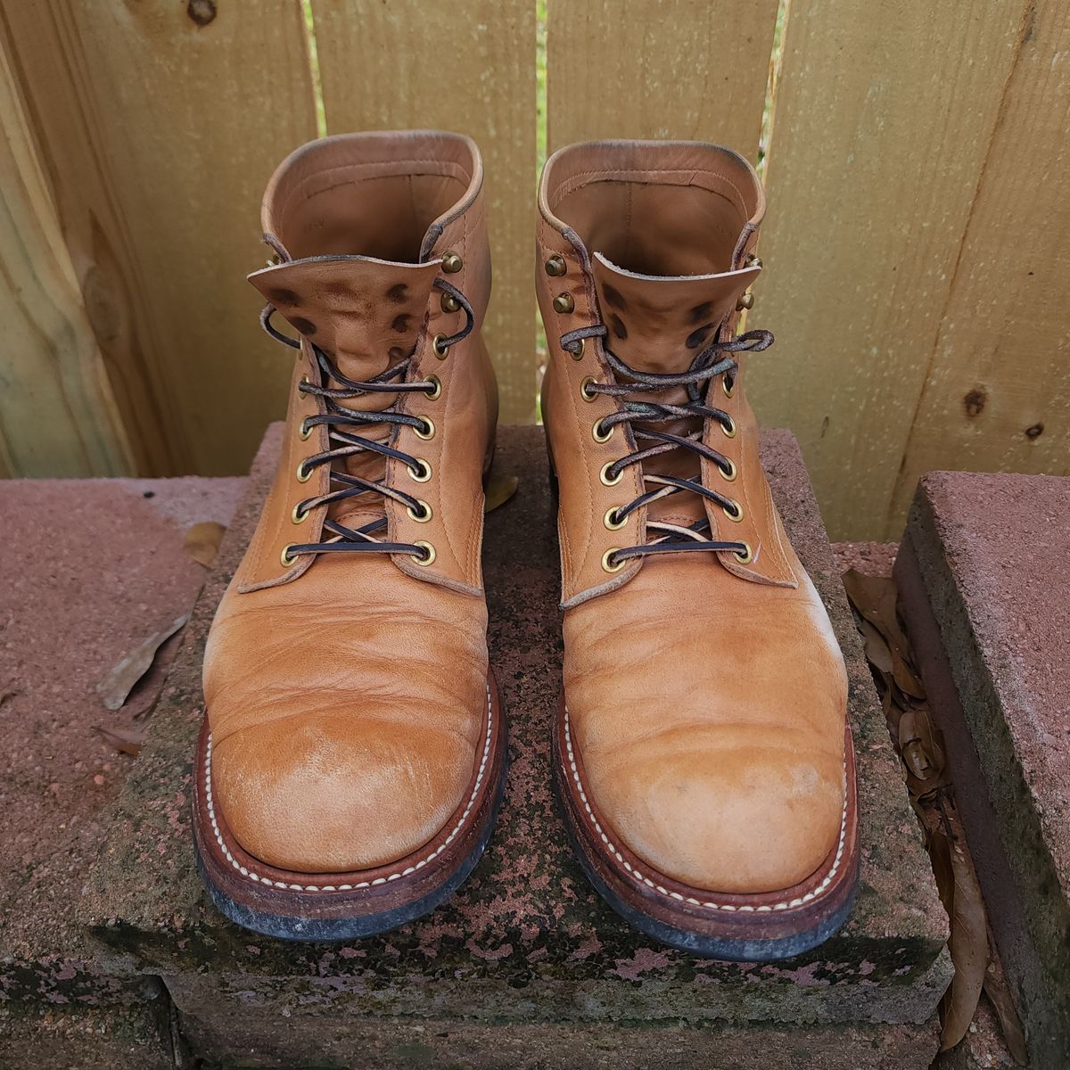 Photo by TrillDan on January 5, 2025 of the Y'2 Leather Work Boot in Y'2 kakishibu horsehide leather.