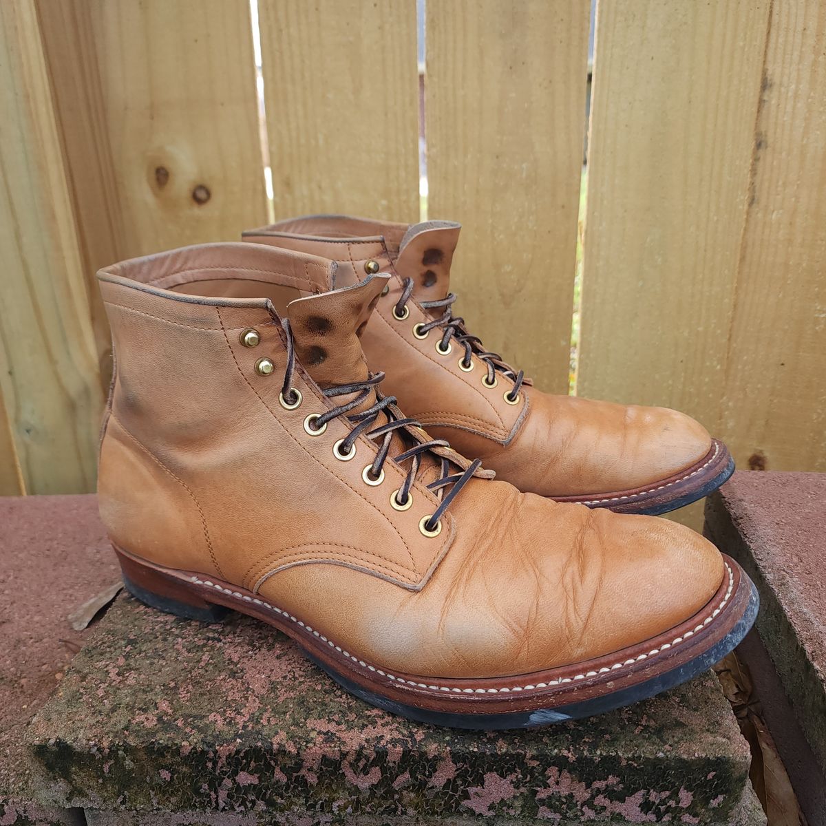 Photo by TrillDan on January 5, 2025 of the Y'2 Leather Work Boot in Y'2 kakishibu horsehide leather.