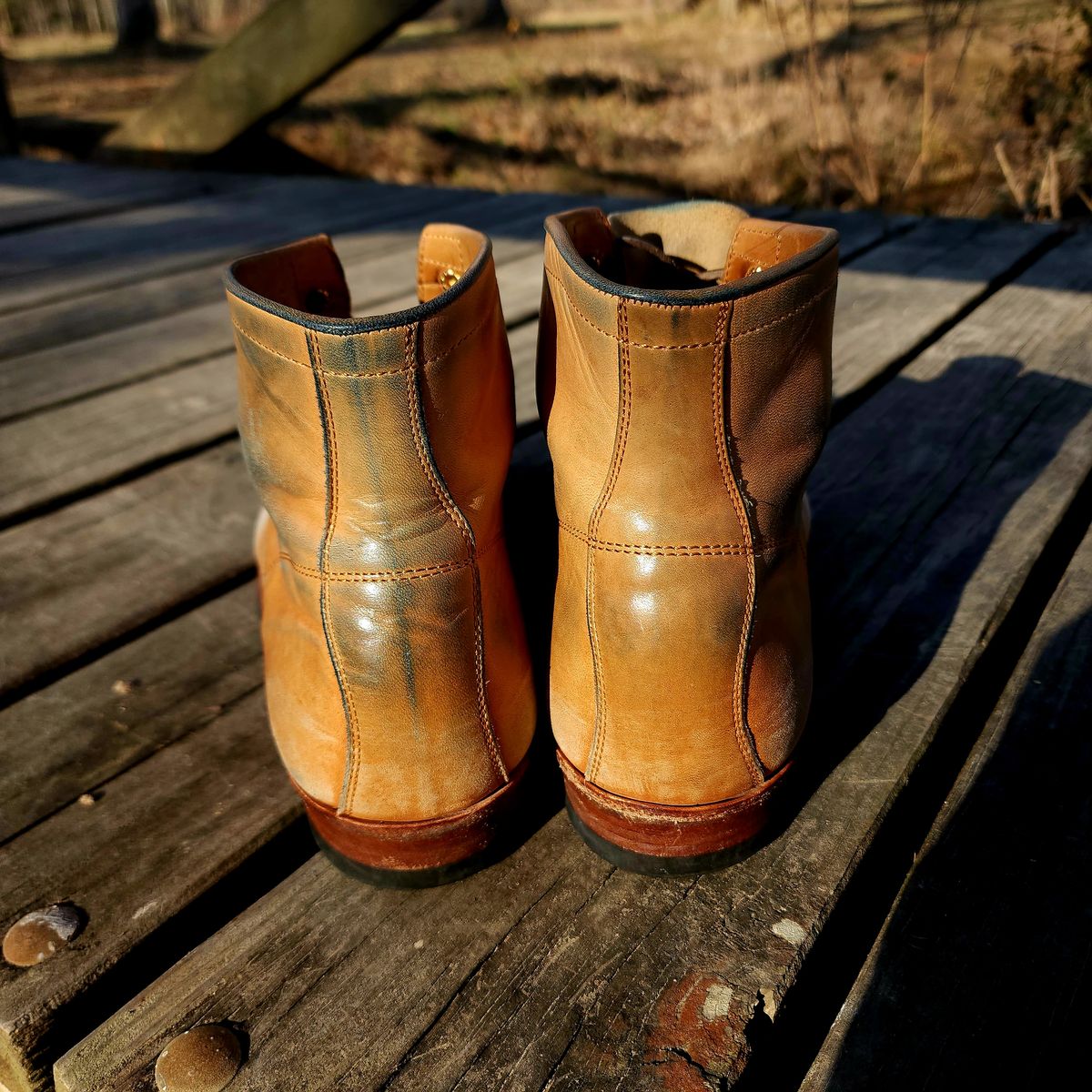 Photo by TrillDan on February 5, 2025 of the Y'2 Leather Work Boot in Y'2 kakishibu horsehide leather.