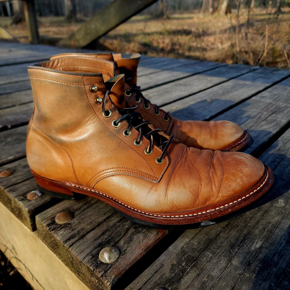 Photo by TrillDan on February 5, 2025 of the Y'2 Leather Work Boot in Y'2 kakishibu horsehide leather.