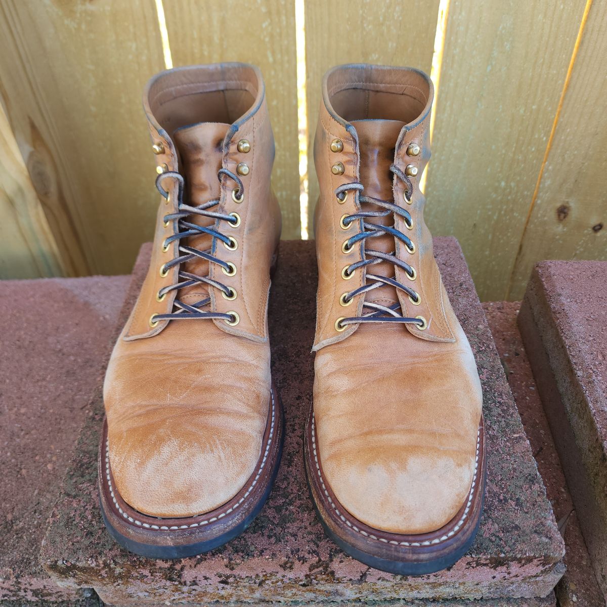 Photo by TrillDan on March 5, 2025 of the Y'2 Leather Work Boot in Y'2 kakishibu horsehide leather.