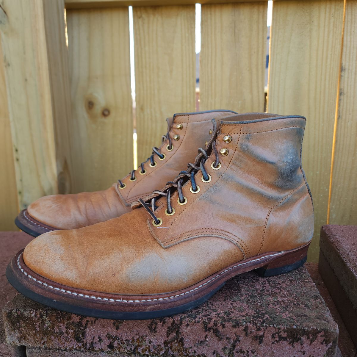 Photo by TrillDan on March 5, 2025 of the Y'2 Leather Work Boot in Y'2 kakishibu horsehide leather.