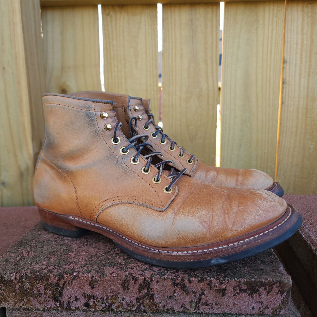 Photo by TrillDan on March 5, 2025 of the Y'2 Leather Work Boot in Y'2 kakishibu horsehide leather.