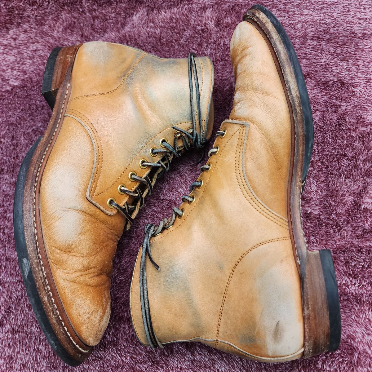 Photo by TrillDan on April 6, 2025 of the Y'2 Leather Work Boot in Y'2 kakishibu horsehide leather.