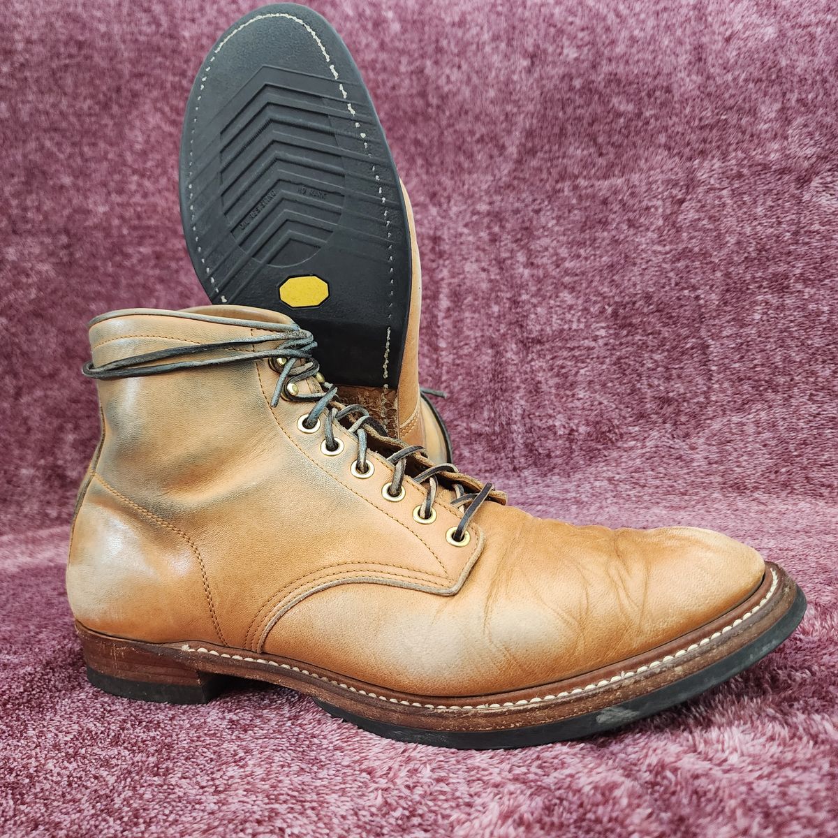 Photo by TrillDan on April 6, 2025 of the Y'2 Leather Work Boot in Y'2 kakishibu horsehide leather.