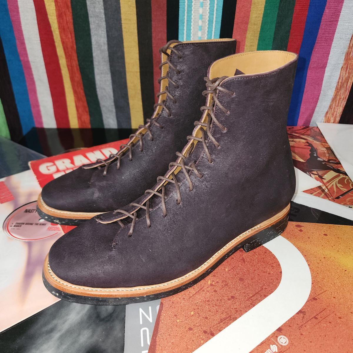 Photo by TrillDan on October 5, 2025 of the Briselblack The Buck Wholecut Lace to Toe in Horween Reversed Wax Burgundy Horsehide.