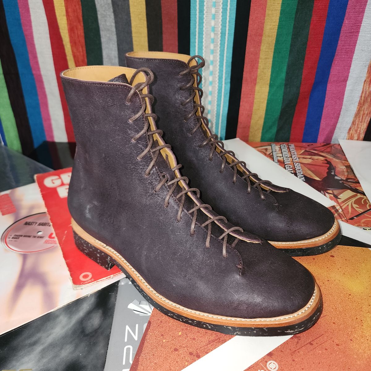Photo by TrillDan on October 5, 2025 of the Briselblack The Buck Wholecut Lace to Toe in Horween Reversed Wax Burgundy Horsehide.