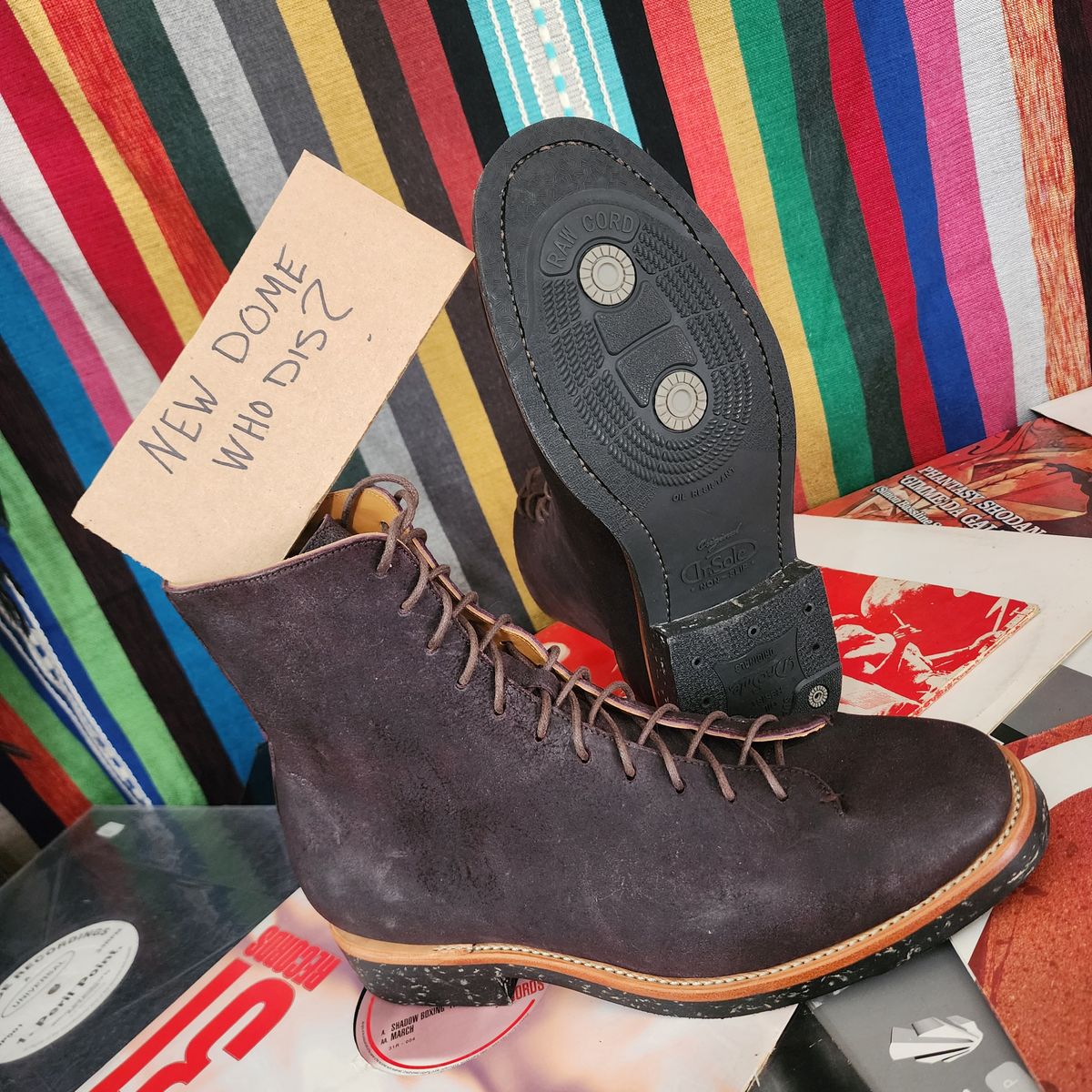 Photo by TrillDan on October 5, 2025 of the Briselblack The Buck Wholecut Lace to Toe in Horween Reversed Wax Burgundy Horsehide.