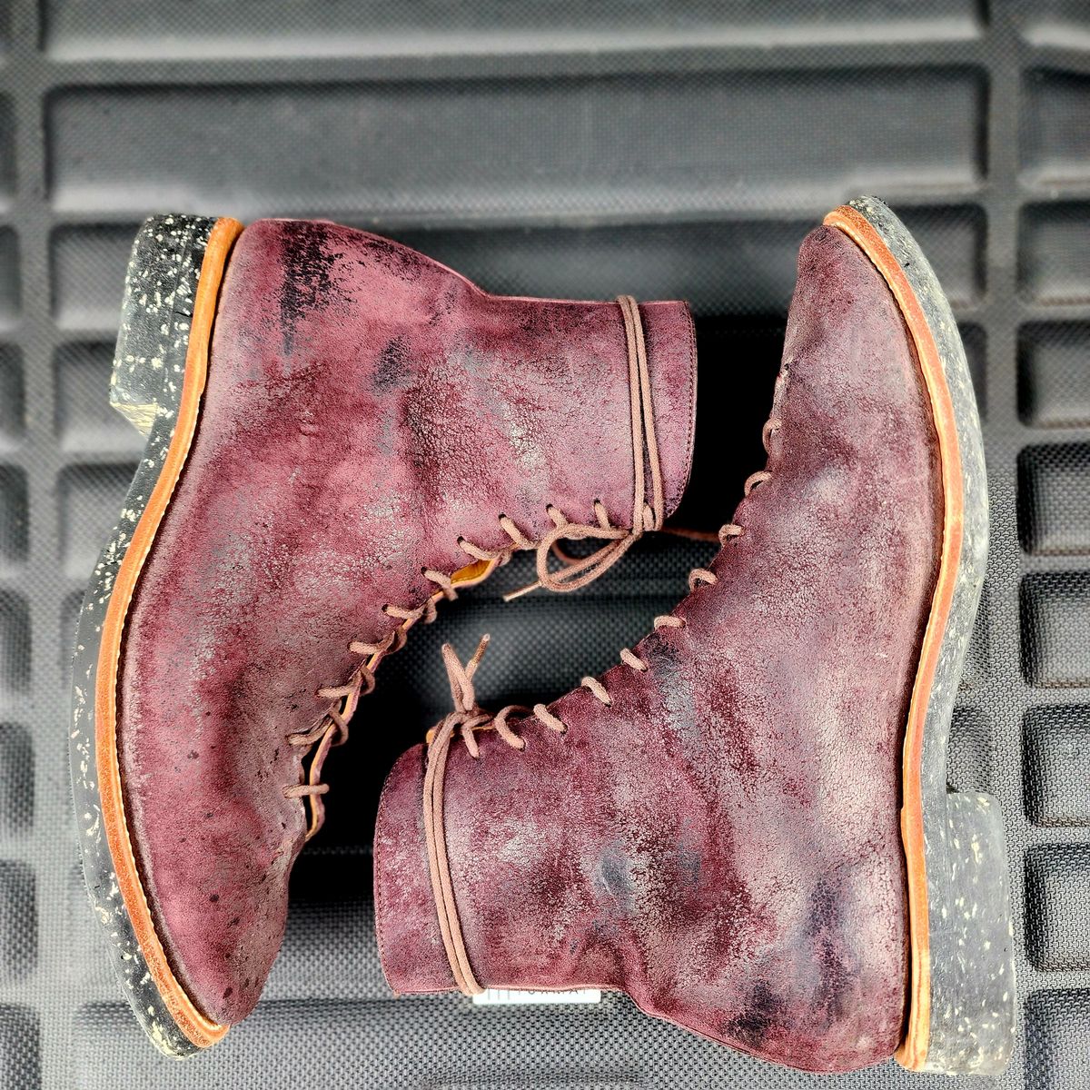 Photo by TrillDan on December 5, 2025 of the Briselblack The Buck Wholecut Lace to Toe in Horween Reversed Wax Burgundy Horsehide.