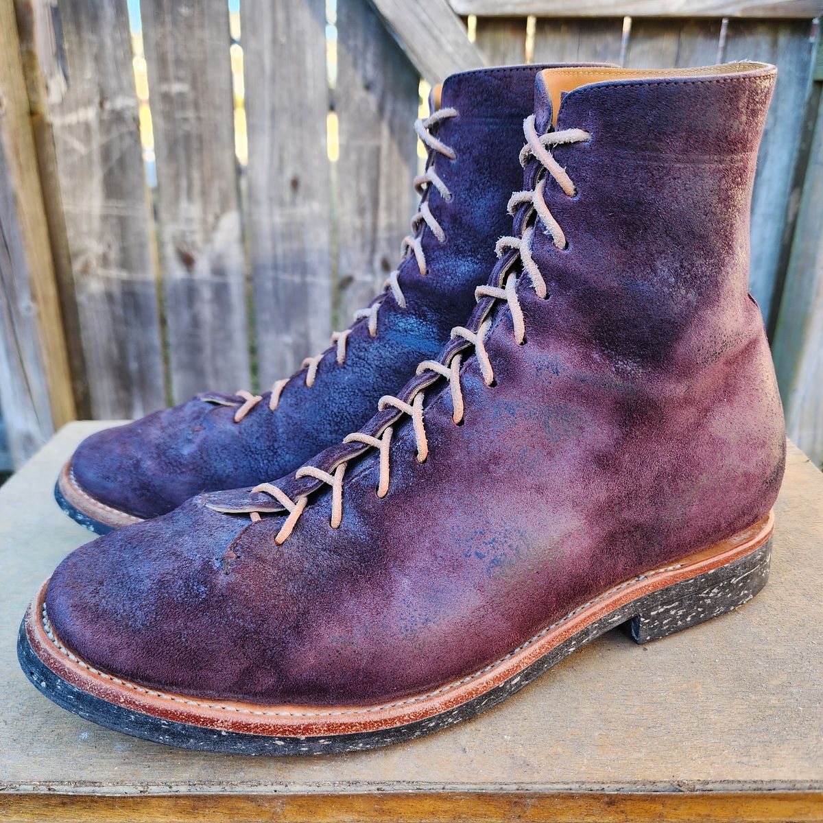 Photo by TrillDan on February 5, 2026 of the Briselblack The Buck Wholecut Lace to Toe in Horween Reversed Wax Burgundy Horsehide.