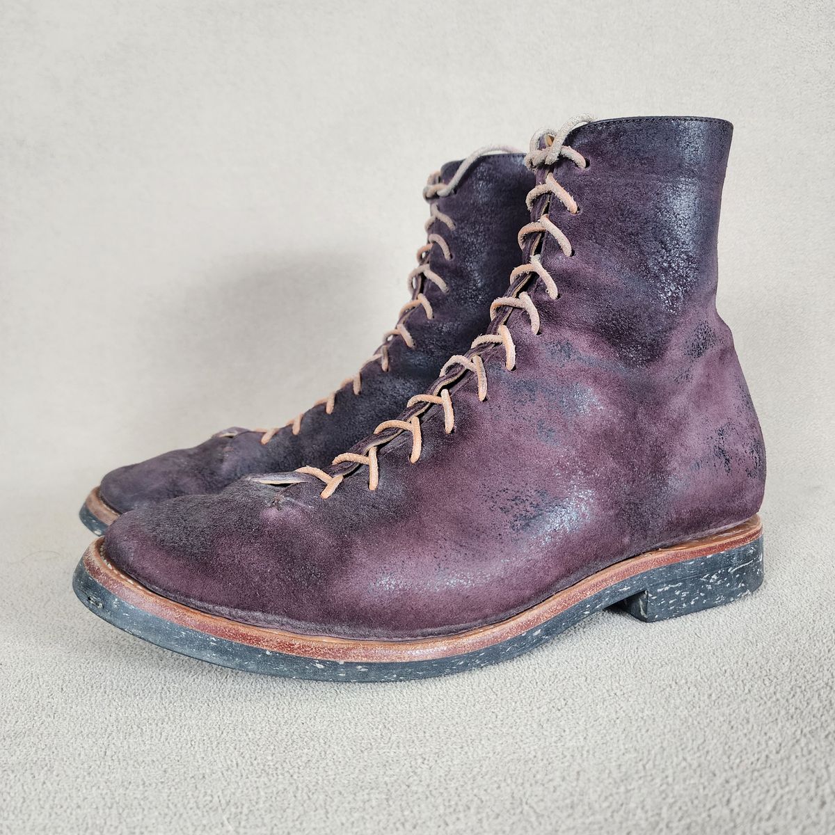 Photo by TrillDan on March 6, 2026 of the Briselblack The Buck Wholecut Lace to Toe in Horween Reversed Wax Burgundy Horsehide.