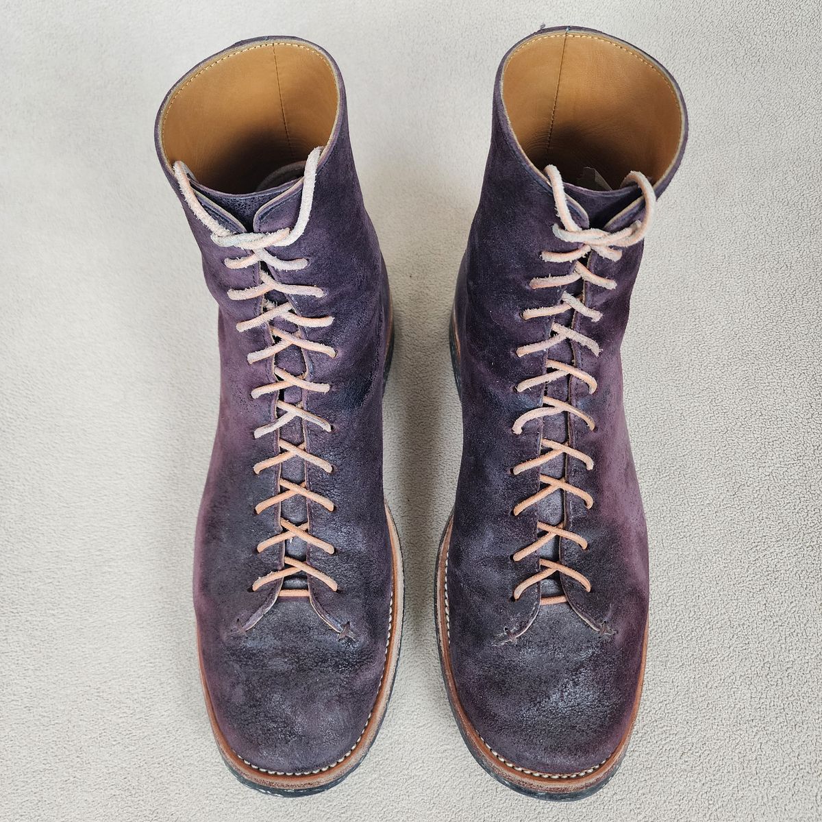 Photo by TrillDan on March 6, 2026 of the Briselblack The Buck Wholecut Lace to Toe in Horween Reversed Wax Burgundy Horsehide.