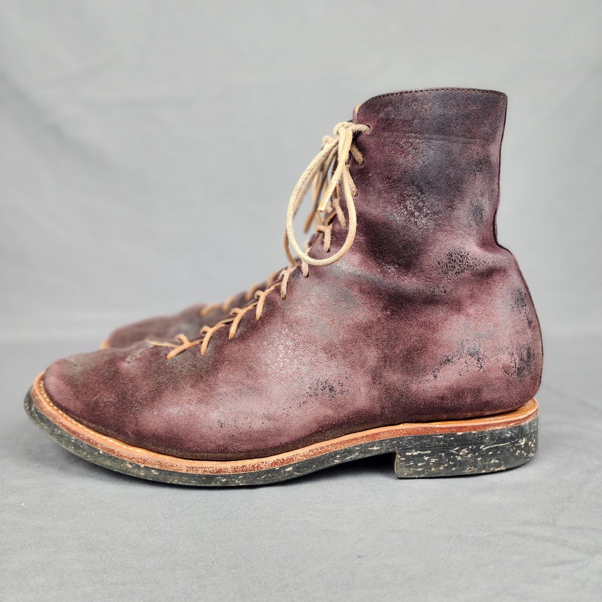 Photo by TrillDan on April 6, 2026 of the Briselblack The Buck Wholecut Lace to Toe in Horween Reversed Wax Burgundy Horsehide.