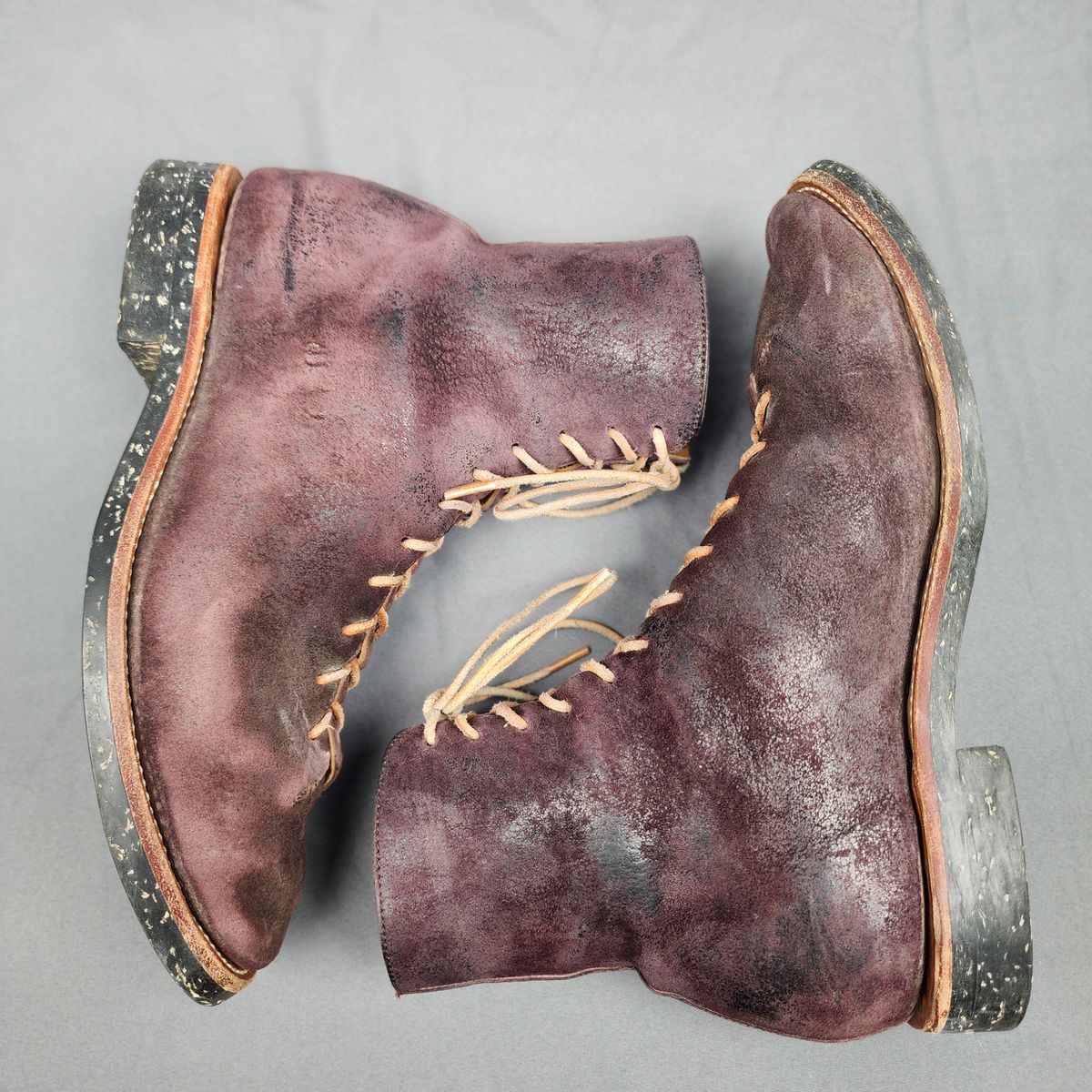 Photo by TrillDan on April 6, 2026 of the Briselblack The Buck Wholecut Lace to Toe in Horween Reversed Wax Burgundy Horsehide.