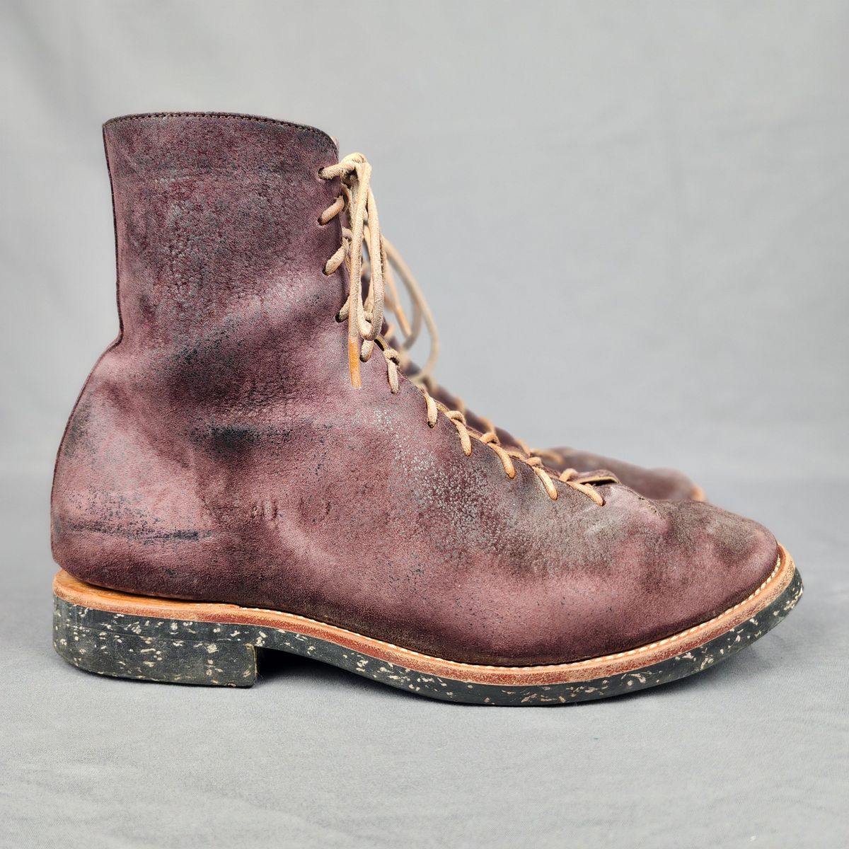 Photo by TrillDan on April 6, 2026 of the Briselblack The Buck Wholecut Lace to Toe in Horween Reversed Wax Burgundy Horsehide.
