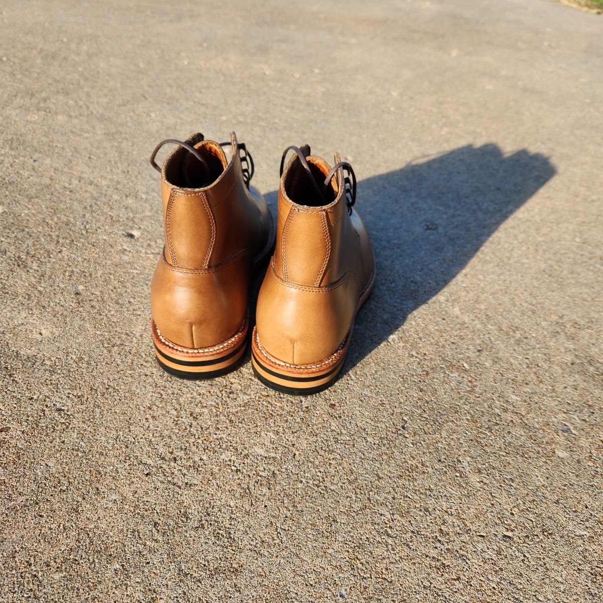 Photo by wildflowersnboots on October 1, 2024 of the Grant Stone Nora Boot in Horween Dune Chromexcel.