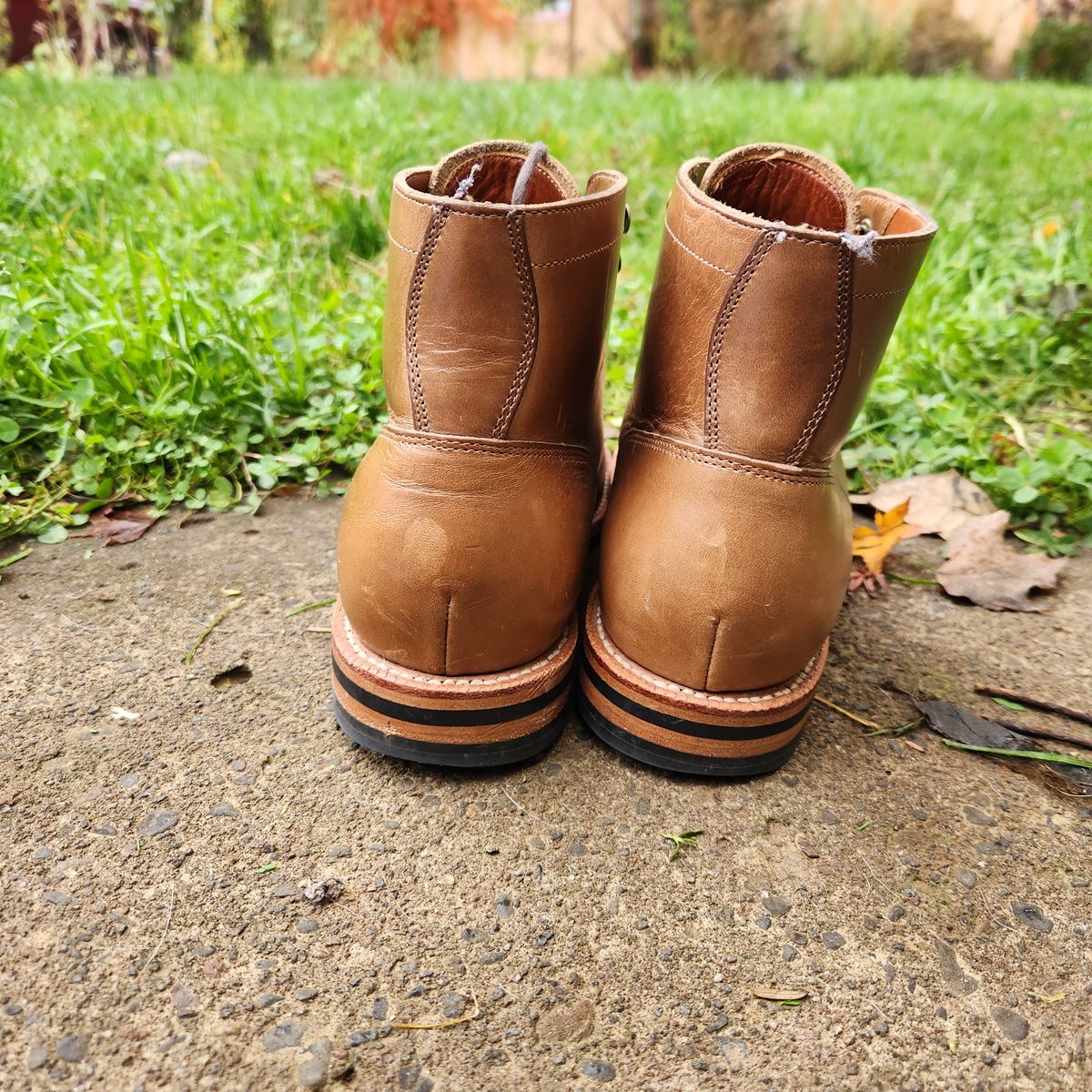 Photo by wildflowersnboots on November 6, 2024 of the Grant Stone Nora Boot in Horween Dune Chromexcel.