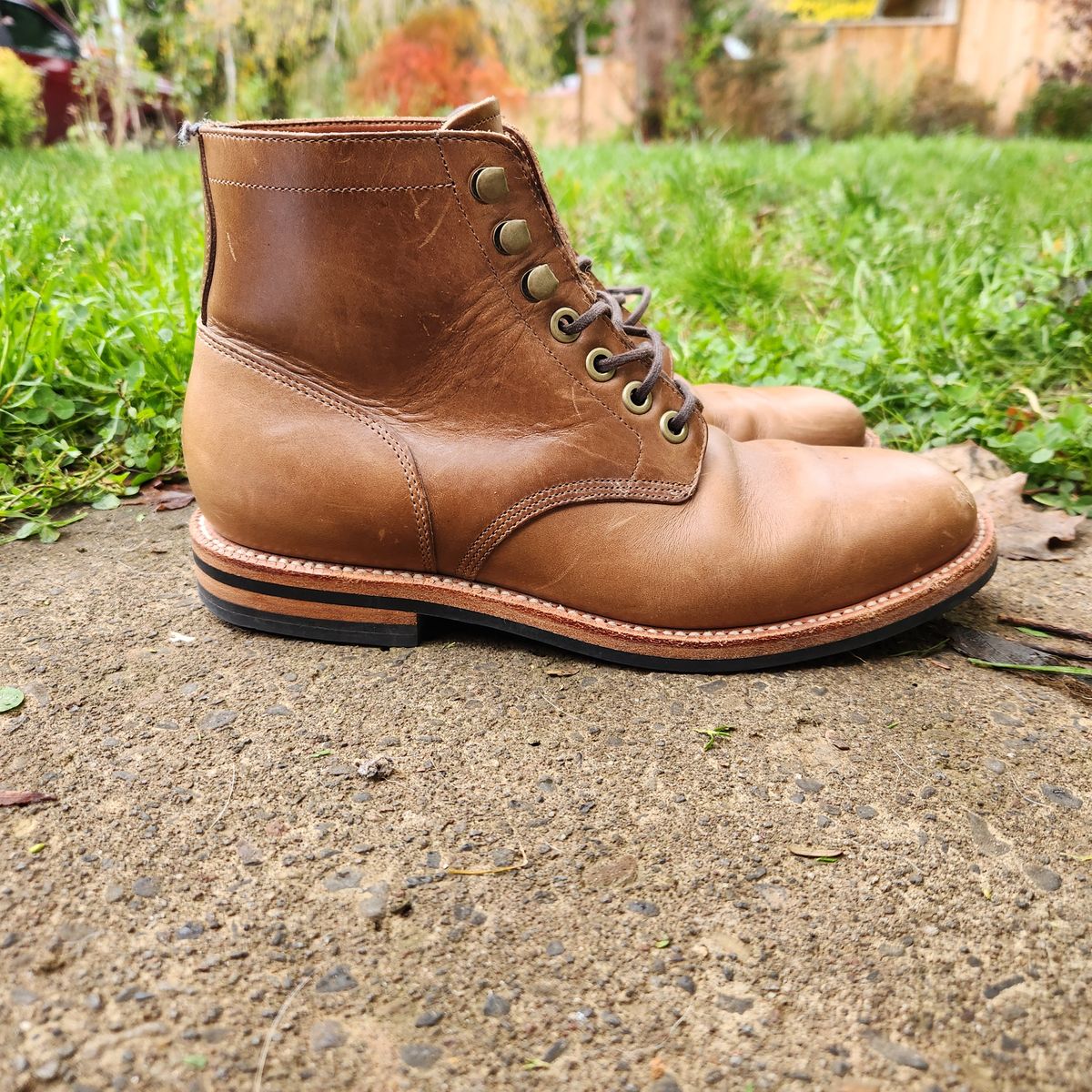 Photo by wildflowersnboots on November 6, 2024 of the Grant Stone Nora Boot in Horween Dune Chromexcel.