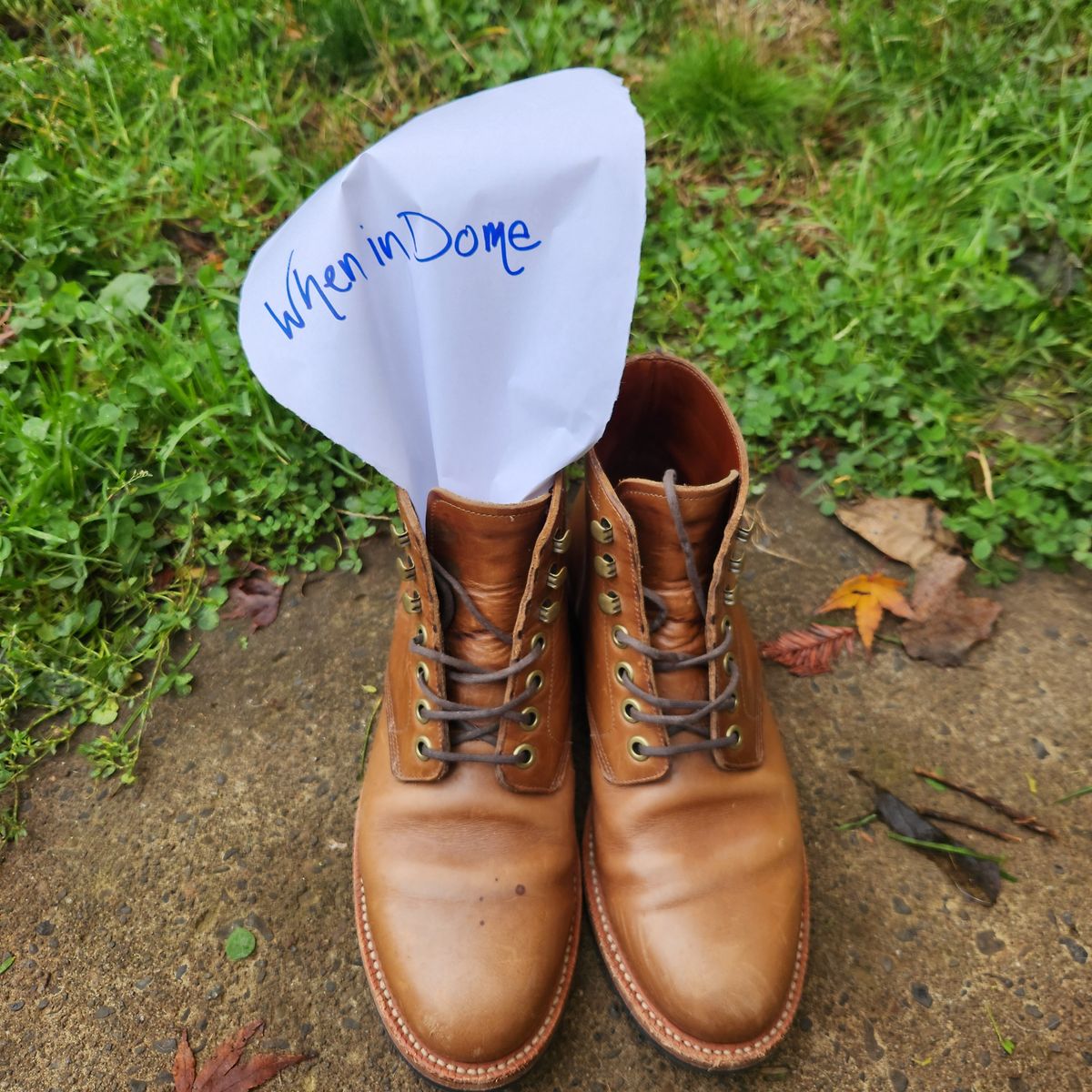 Photo by wildflowersnboots on November 6, 2024 of the Grant Stone Nora Boot in Horween Dune Chromexcel.