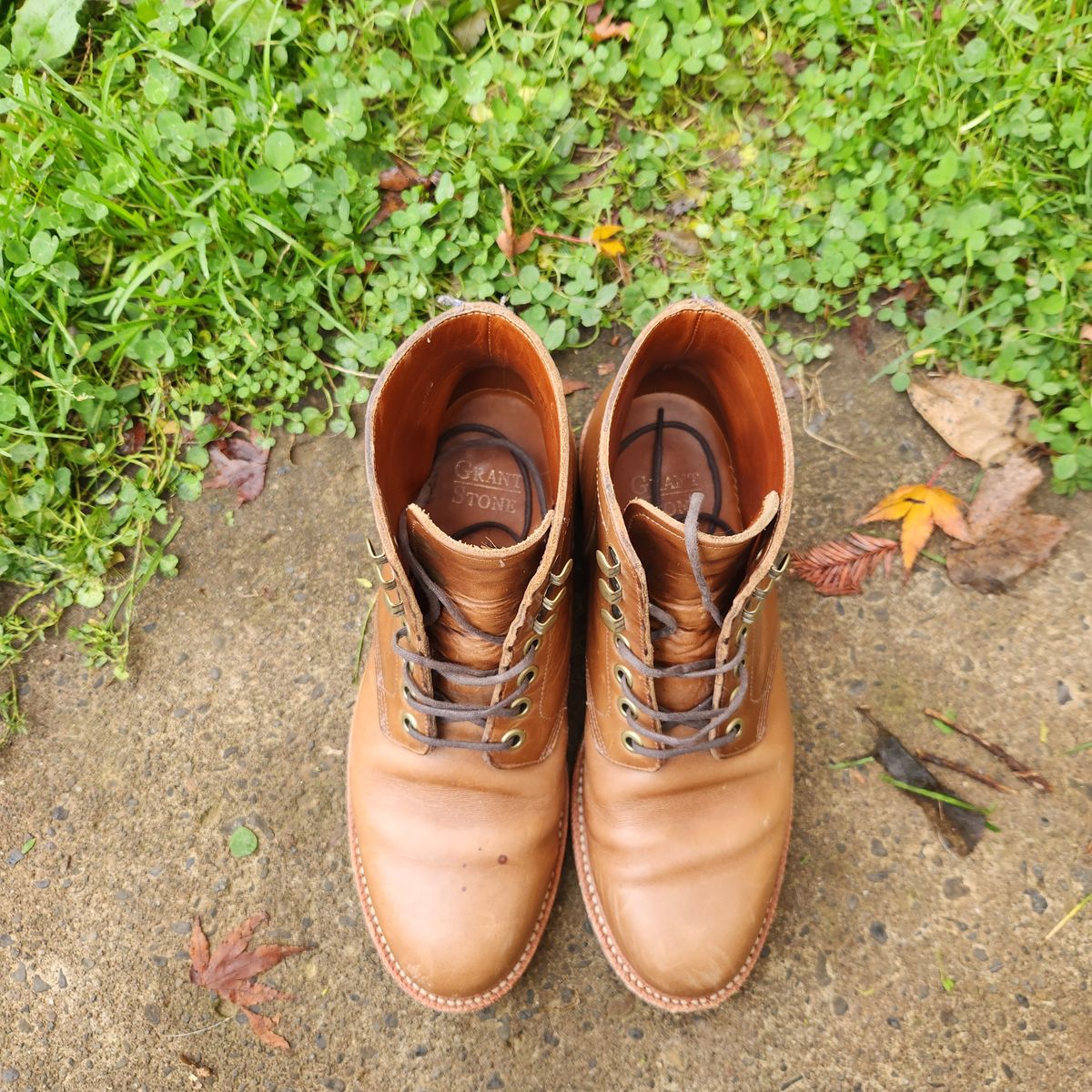 Photo by wildflowersnboots on November 6, 2024 of the Grant Stone Nora Boot in Horween Dune Chromexcel.