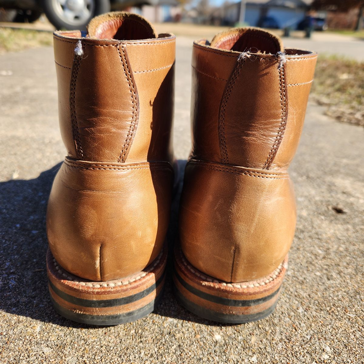 Photo by wildflowersnboots on December 5, 2024 of the Grant Stone Nora Boot in Horween Dune Chromexcel.