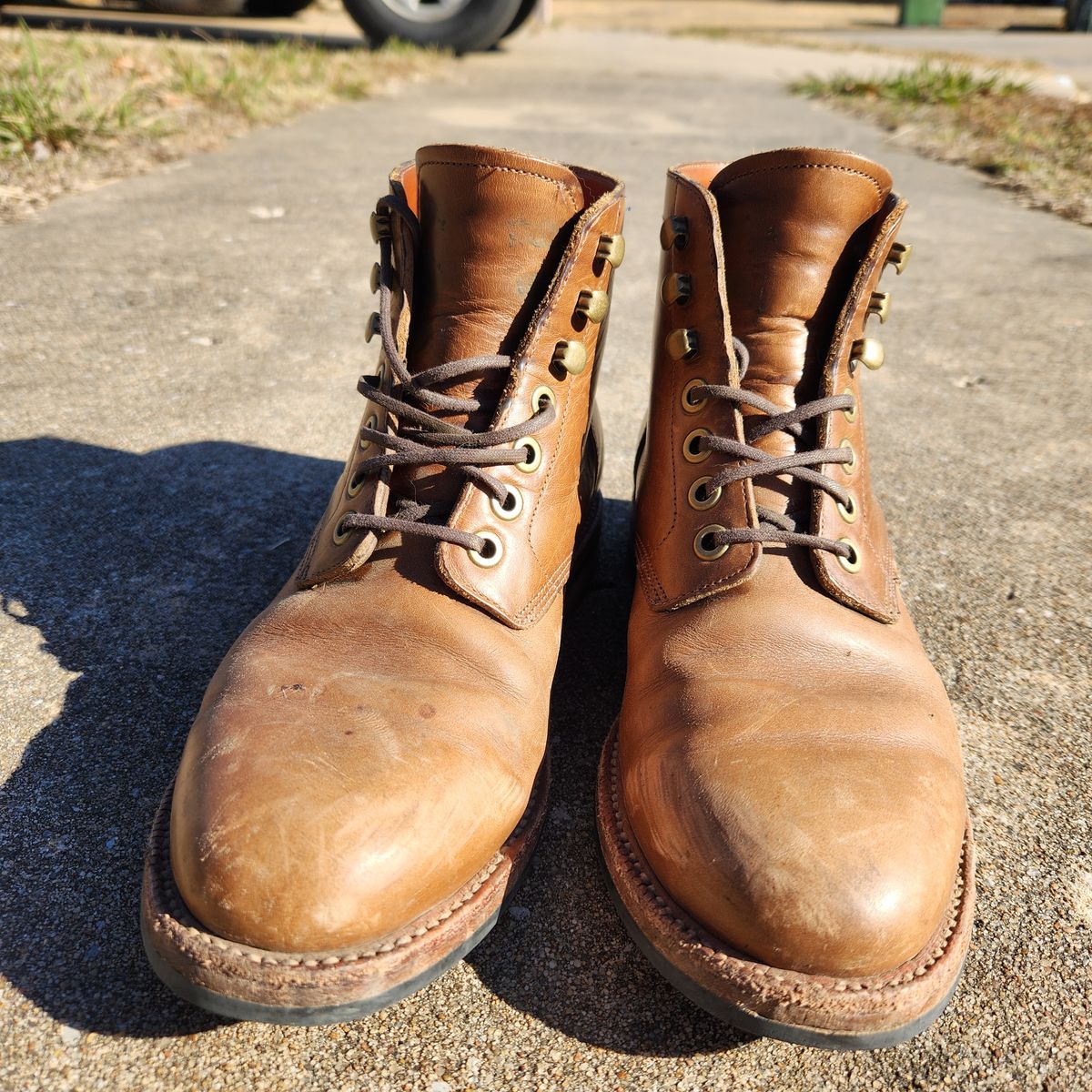 Photo by wildflowersnboots on December 5, 2024 of the Grant Stone Nora Boot in Horween Dune Chromexcel.