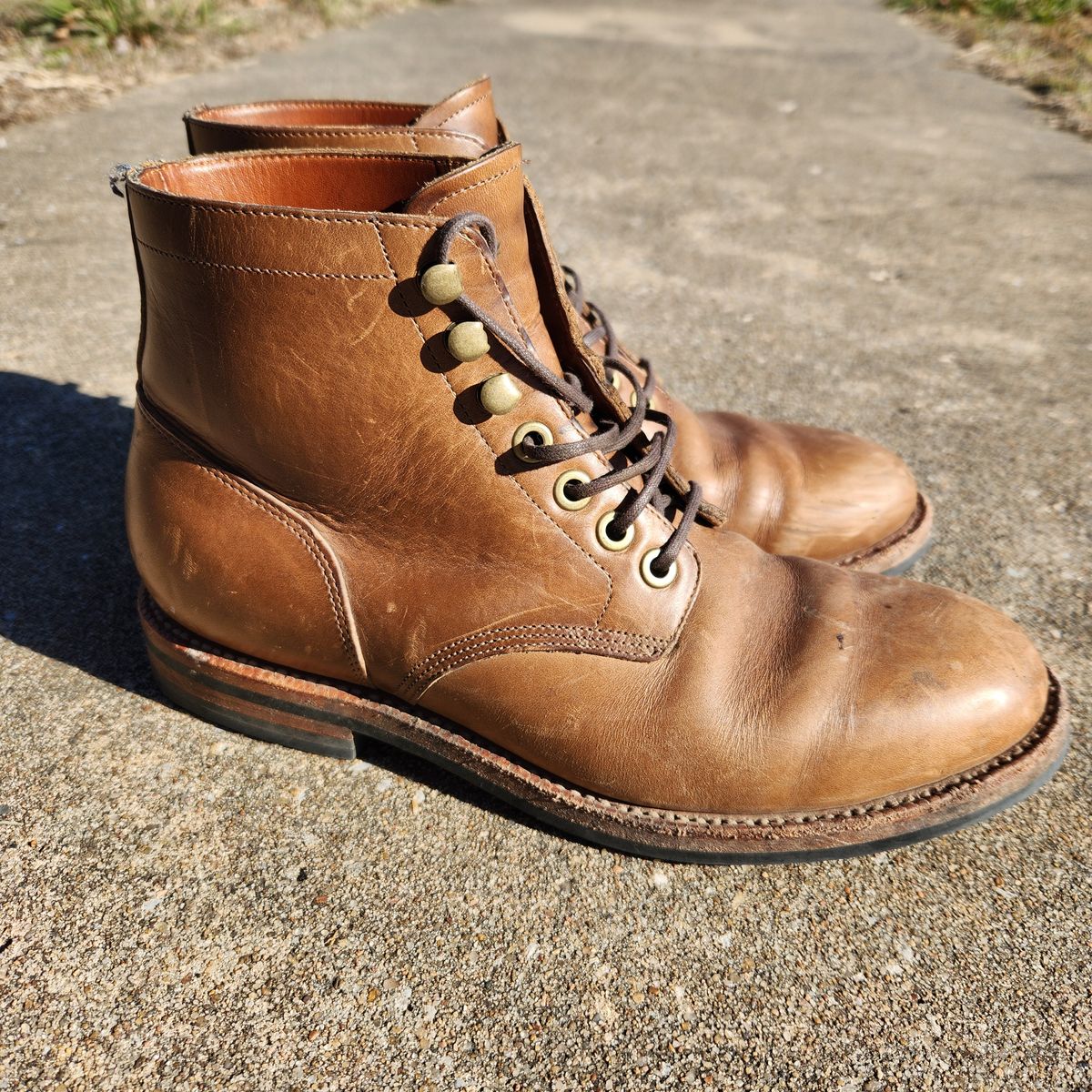 Photo by wildflowersnboots on December 5, 2024 of the Grant Stone Nora Boot in Horween Dune Chromexcel.