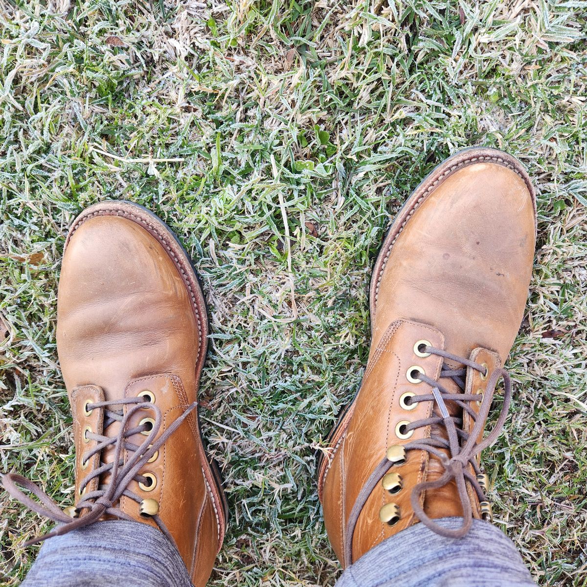 Photo by wildflowersnboots on November 29, 2024 of the Grant Stone Nora Boot in Horween Dune Chromexcel.