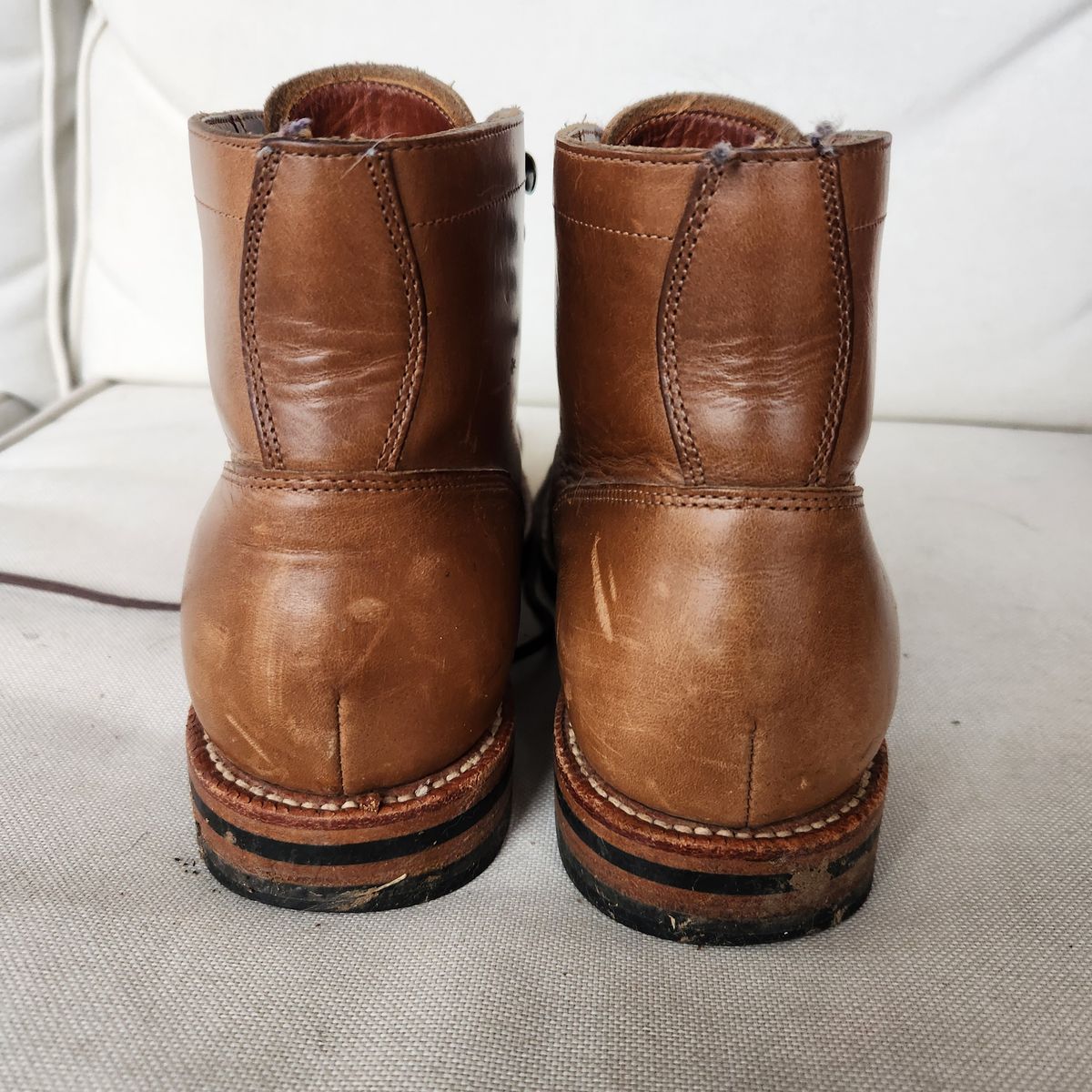 Photo by wildflowersnboots on January 6, 2025 of the Grant Stone Nora Boot in Horween Dune Chromexcel.