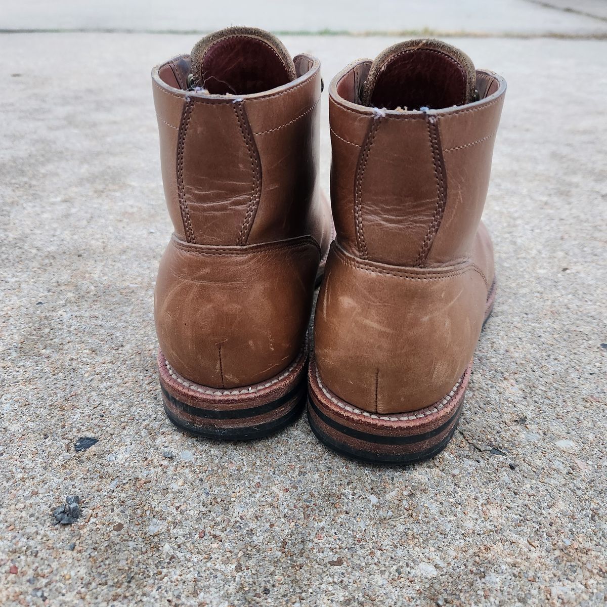 Photo by wildflowersnboots on February 5, 2025 of the Grant Stone Nora Boot in Horween Dune Chromexcel.