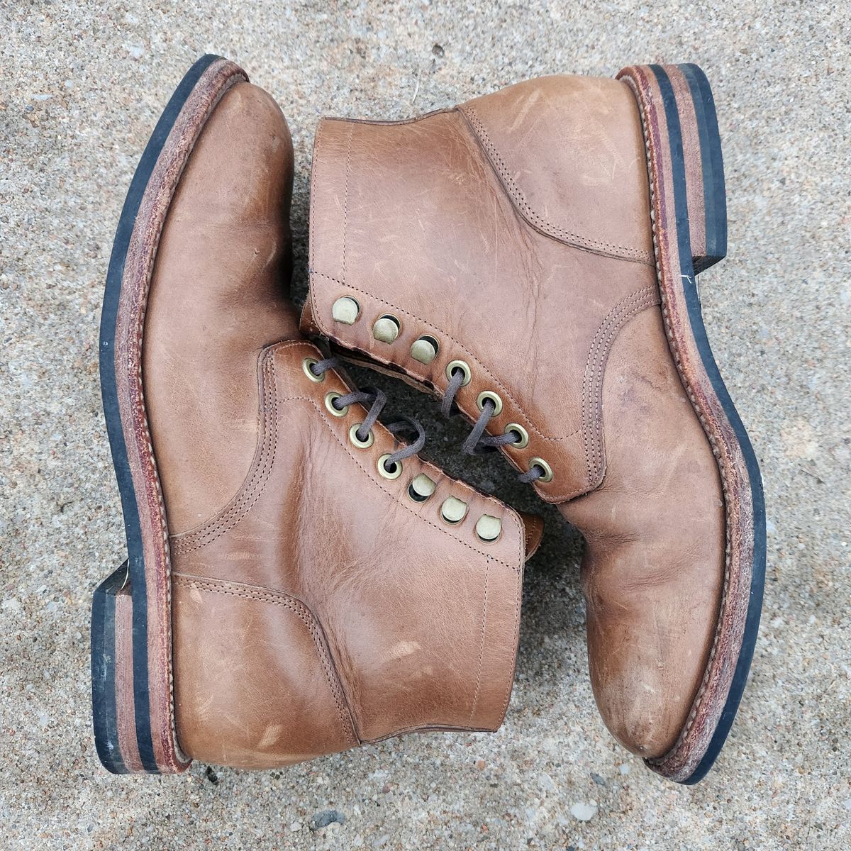 Photo by wildflowersnboots on February 5, 2025 of the Grant Stone Nora Boot in Horween Dune Chromexcel.