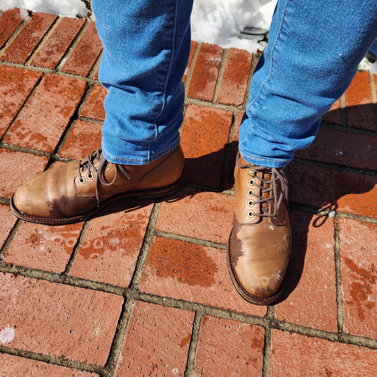 Photo by wildflowersnboots on February 22, 2025 of the Grant Stone Nora Boot in Horween Dune Chromexcel.