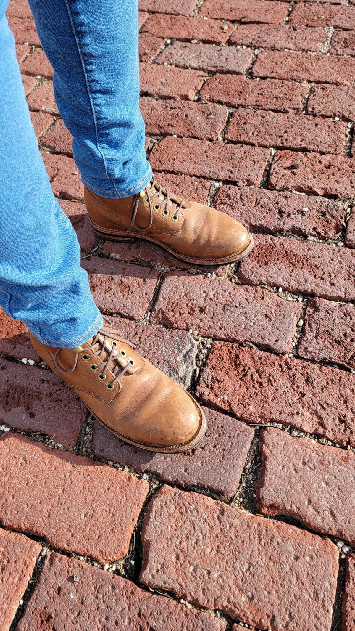 Photo by wildflowersnboots on March 5, 2025 of the Grant Stone Nora Boot in Horween Dune Chromexcel.
